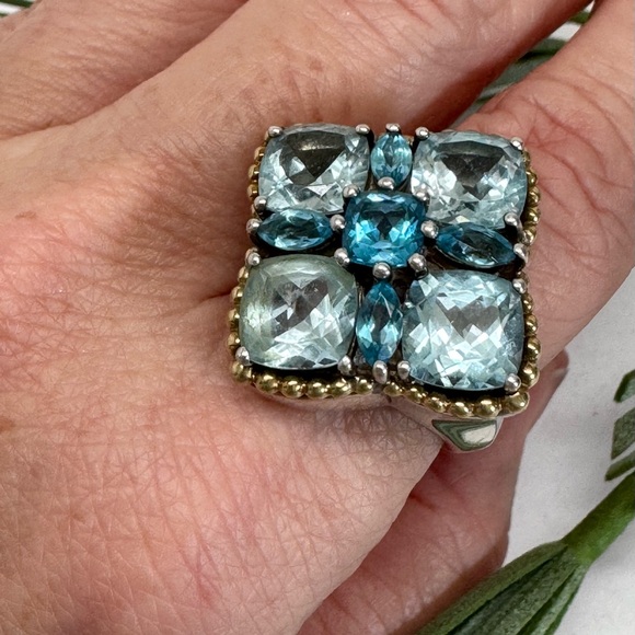 LAGOS Caviar .925/18K Gold Blue Topaz Statement Ring - Picture 3 of 11